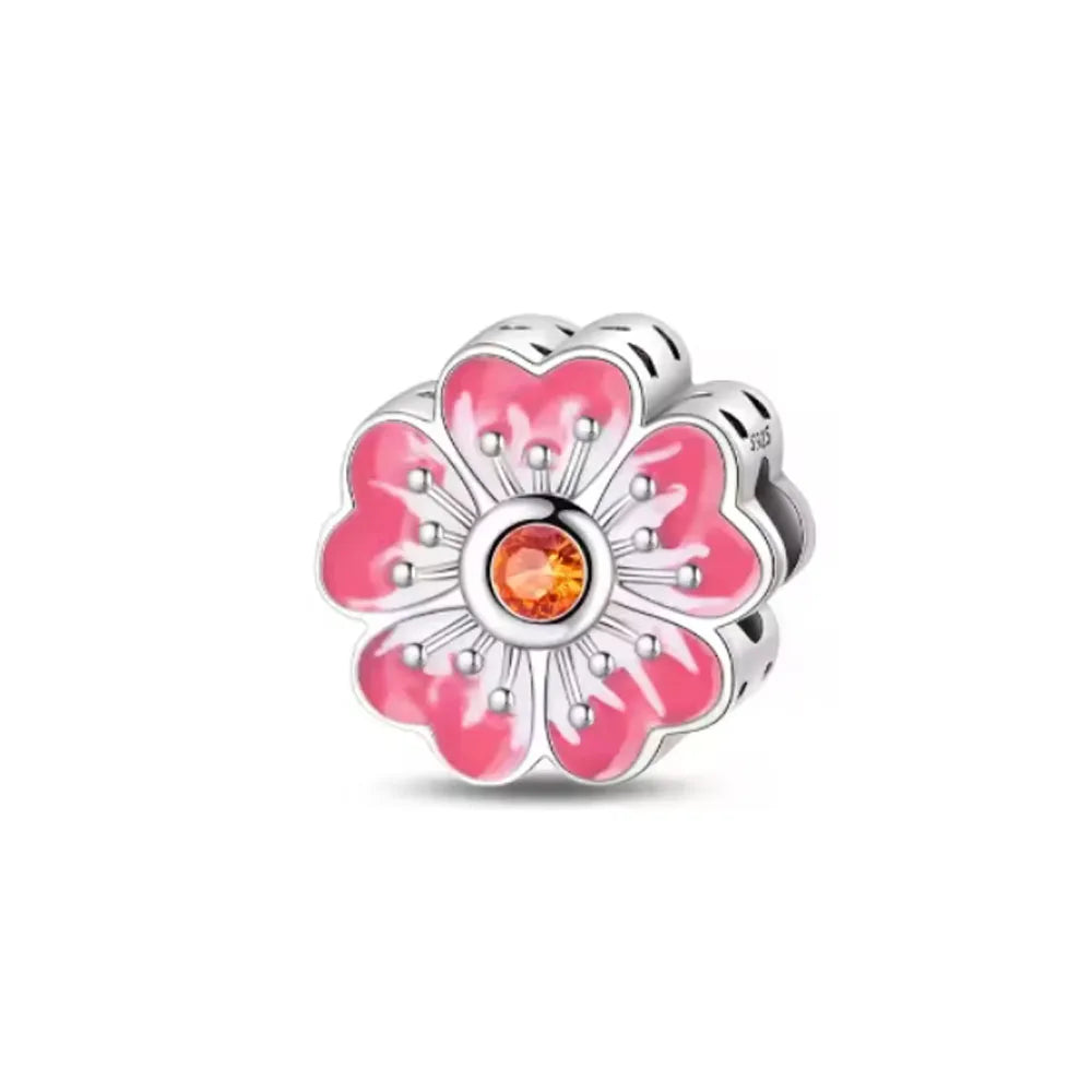 2026 Frühlings-Pink-Serie Ballon Schmetterling Blumen-Anhänger passend für S925 Europäische 925 Sterling Silber Armband Armreifen Halskette