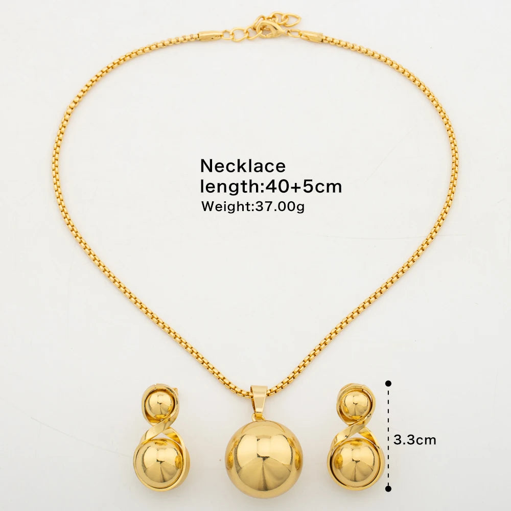 Schlichtes geometrisches Halsketten-Ohrringe-Set aus Metall mit kugelförmigem Anhänger für Damen, Edelstahl, vergoldet, lichtecht, trendiger Schmuck