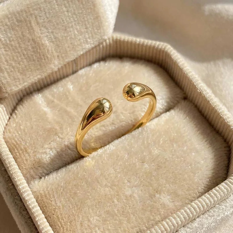 925er Sterlingsilber Glatte Doppelkügelchen Ringe für Frauen Verstellbarer goldfarbener geometrischer Hochzeits-Paarring Edelschmuck