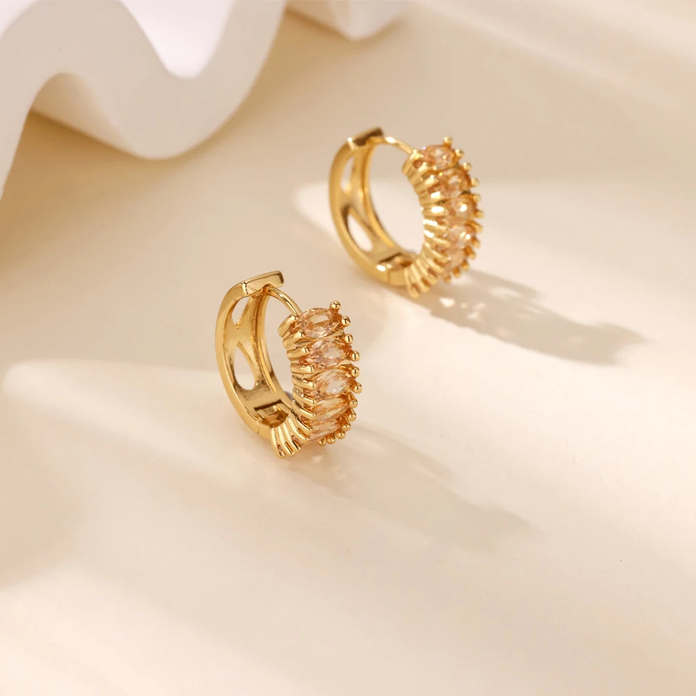 Zirkon Creolen für Damen Edelstahl Gold Farbe Piercing Ohrring 2025 Neuer Trend Mode Hochzeit Paar Schmuck Geschenk