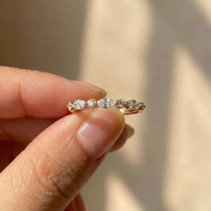 Anillo Apilable Clásico de Plata de Ley 925 con Circones Marquesa para Mujer, Compromiso, Boda, Lujo, Moda, Joyería Fina de Alta Calidad