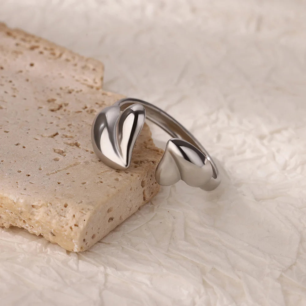 Unregelmäßiges Herz-Design Edelstahl Offene Ringe für Frauen Goldfarben Hochzeit Ästhetischer Ring Schmuck Accessoires Weihnachtsgeschenk