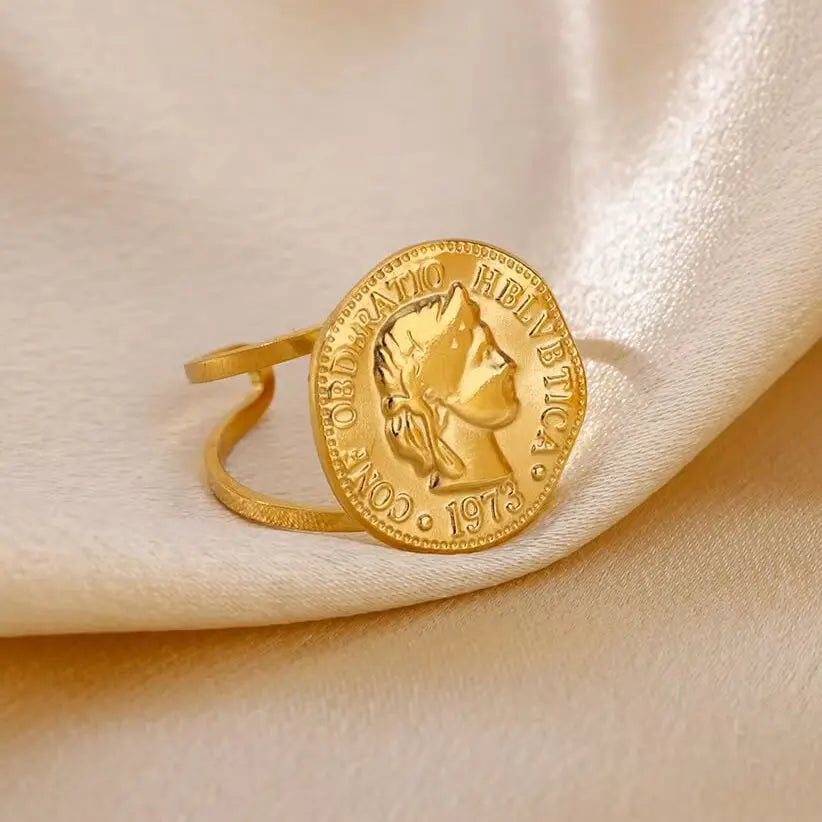 Edelstahl Runde Portrait Offene Ringe Für Frauen Gold Farbe Einstellbare Hochzeit Ästhetischer Ring Party Mode Schmuck Geschenk BFF
