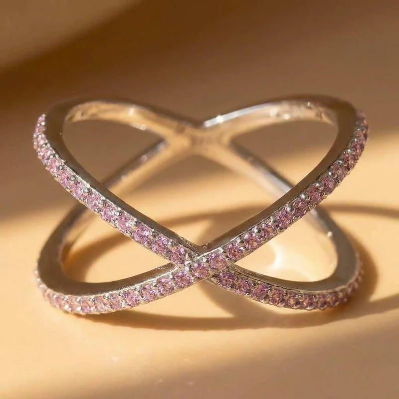 Anillo de compromiso de lujo de plata de ley 925 con forma de cruz X para mujer, pavé completo de circonitas, elegante y sencillo, para mujer, venta caliente