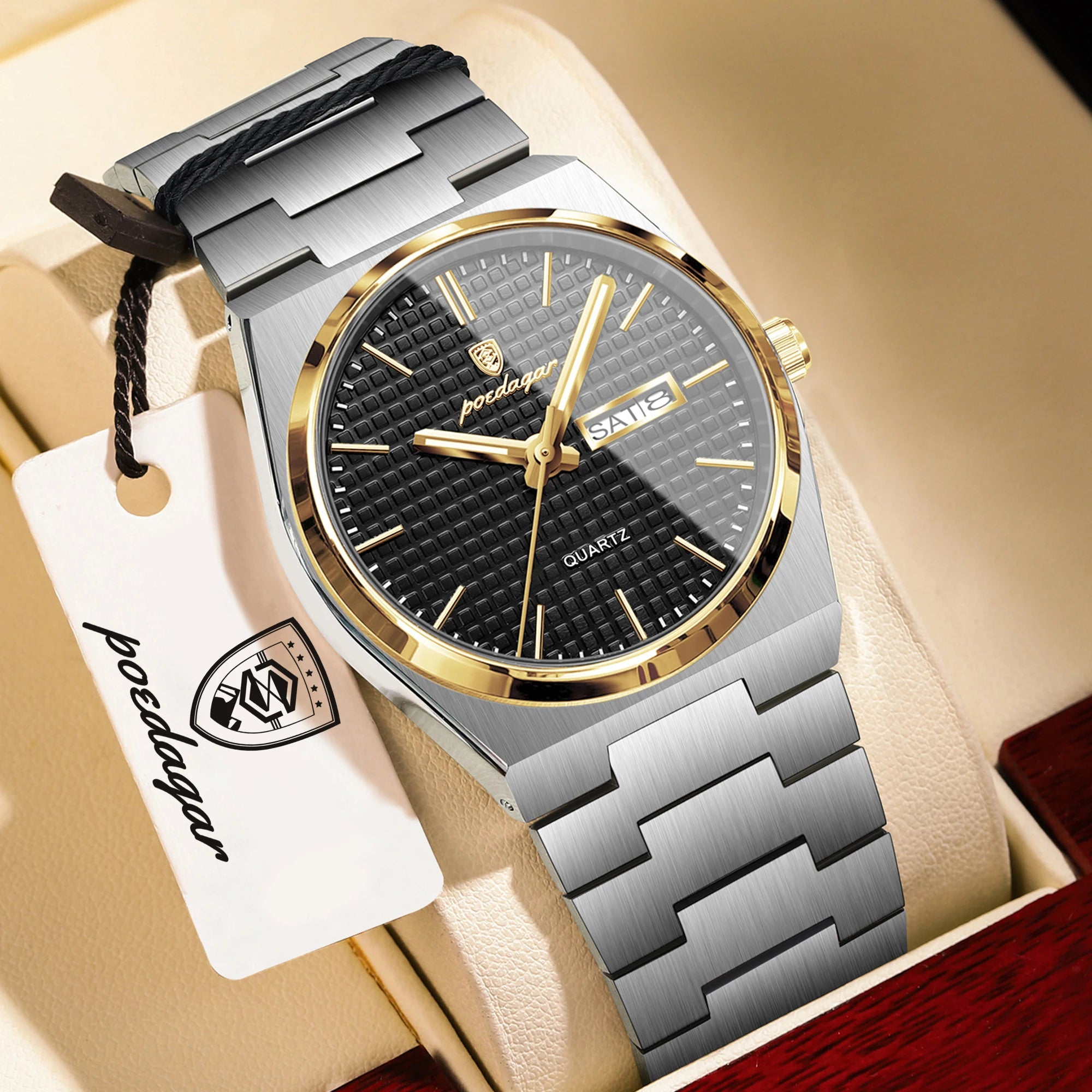 POEDAGAR Reloj de Hombre de Negocios de Acero Inoxidable Impermeable Luminoso con Fecha y Semana Reloj de Pulsera de Cuarzo de Moda Casual para Hombres