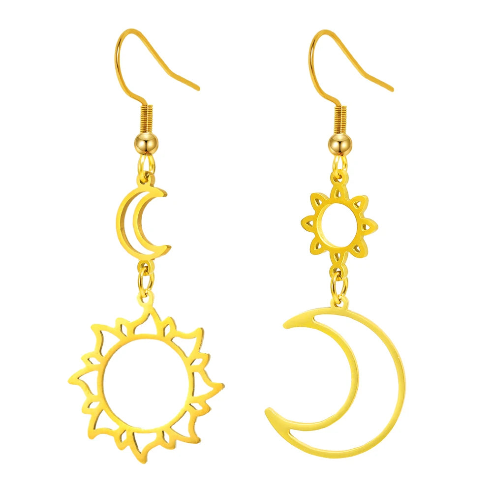 Edelstahl Ohrringe Bohemian Sonne Mond Totem Anhänger Neue Senior Statement Temperament Hängeohrringe Für Frauen Schmuck Geschenk