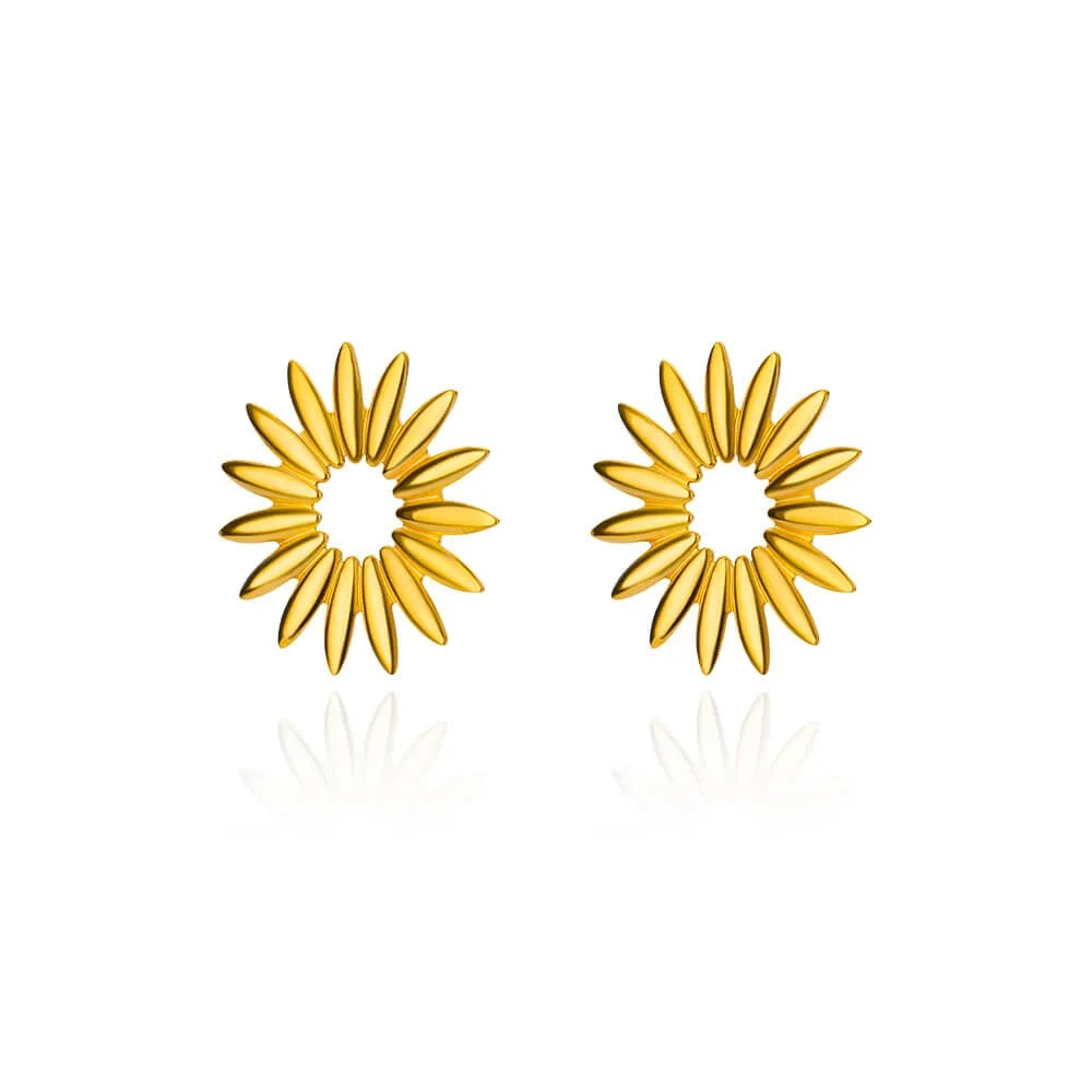 Retro Faden Sonnenohrringe für Damen Goldfarbene Edelstahl Geometrische Ohrringe Hip Hop Party Schmuck Geburtstagsgeschenke