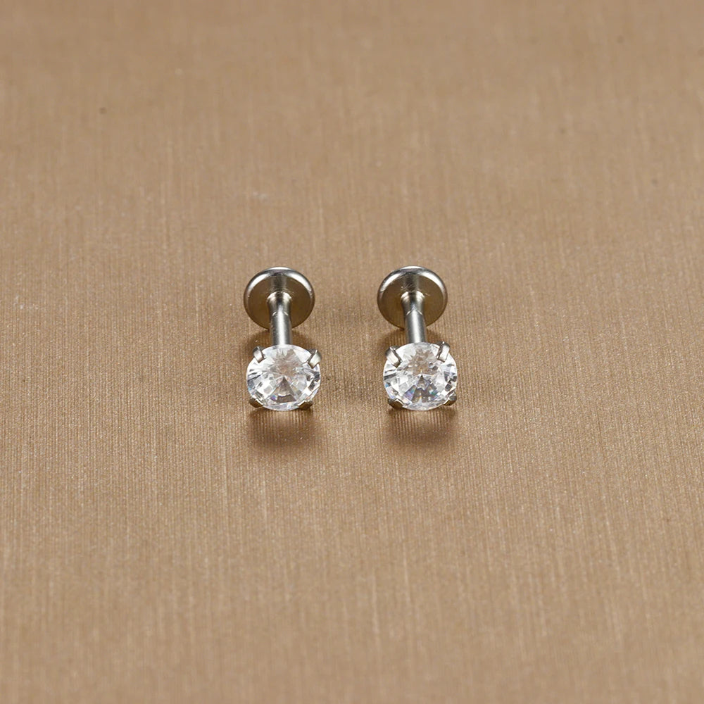 2PC Labret Tragus Stud Earrings 16G Surgical Stainless Steel CZ Crystal  Monroe Helix Cartialge Conch Medusa Lip Body Piercing