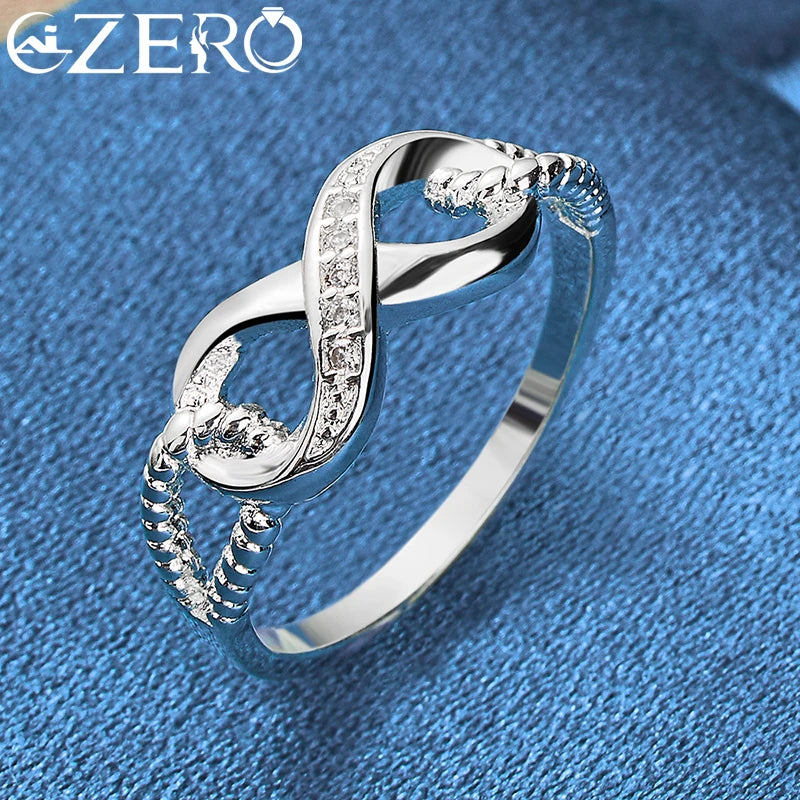 ALIZERO 925 Sterling Silber Zirkon 8-Form Ring für Frauen Eheringe Verlobungsband Ewiges Manifest Schmuck Paar Geschenk