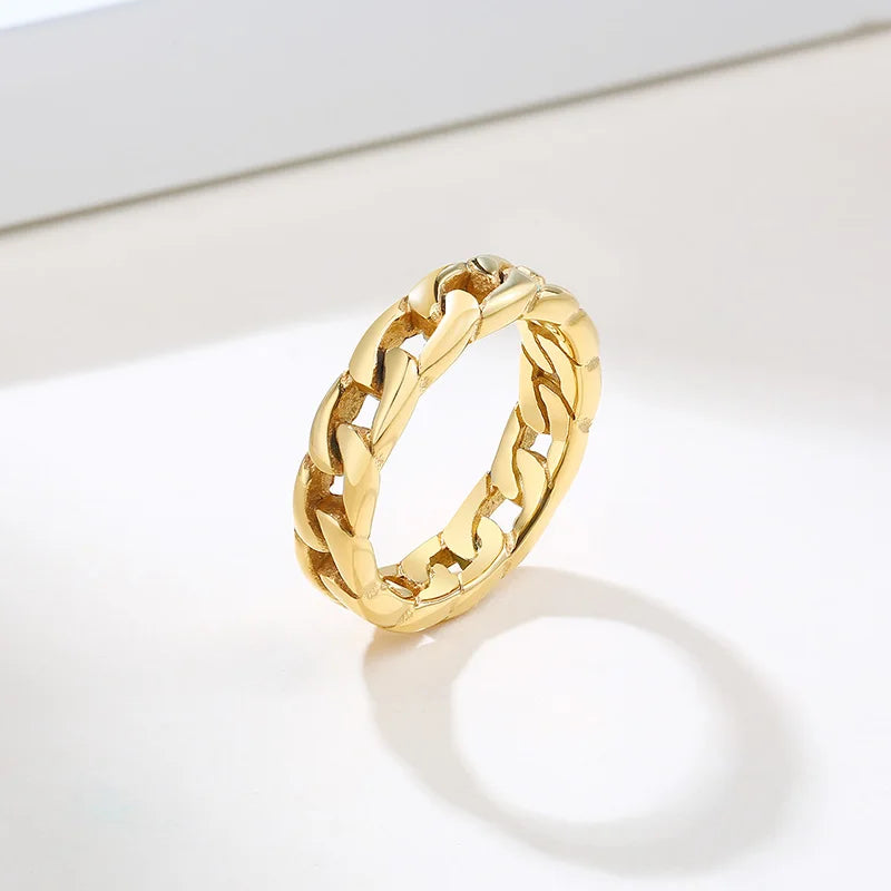 6mm dicker klobiger Kettenring, kubanische Gliederkette, Edelstahl, stilvoller Ring für Frauen und Mädchen