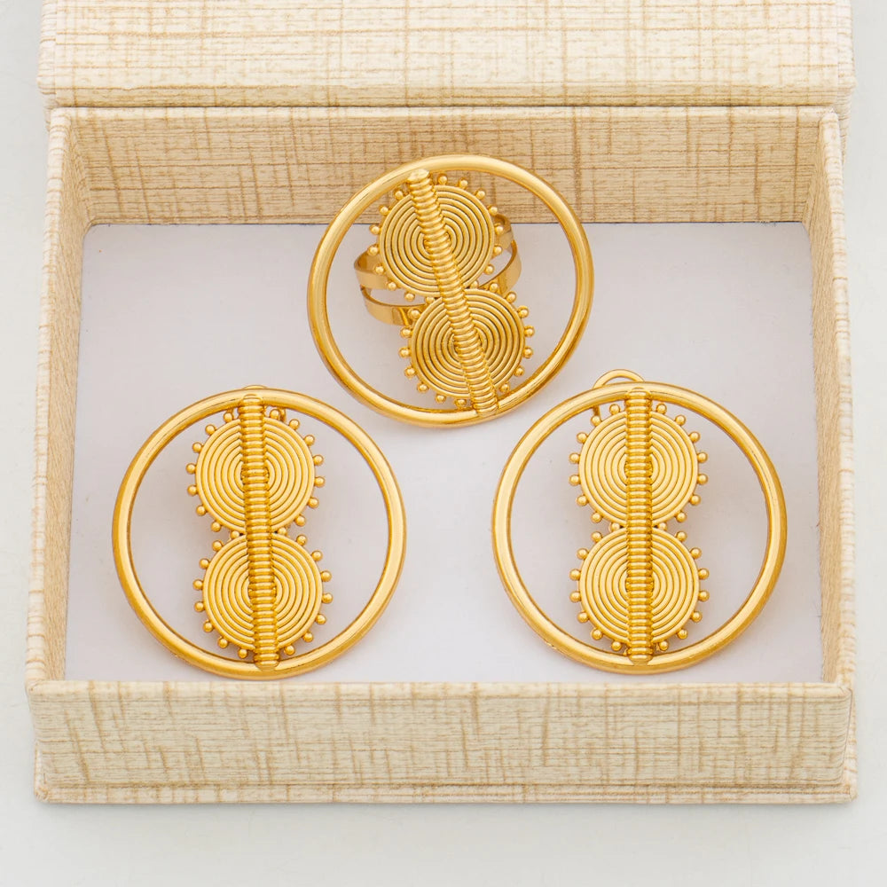 Ohrringe mit Ring Schmuckset für Afrikanische 18k Goldfarbe Clip Ohrringe Fingerring 2tlg. Set mit Geschenkbox Luxus Schmuck Braut