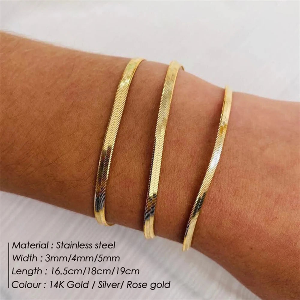 SUNIBI Klassisches Schlangenkette-Armband aus Edelstahl für Frauen Goldfarben Breite 2/3/4/5mm Kettenarmband Damen Schmuck Großhandel