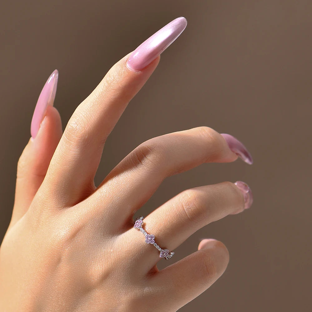 MINTYBOX Anillos de boda de moissanita de plata de ley 925 para mujer, anillo apilable con diamantes de laboratorio, diseño de flor de trébol, joyería fina, regalo