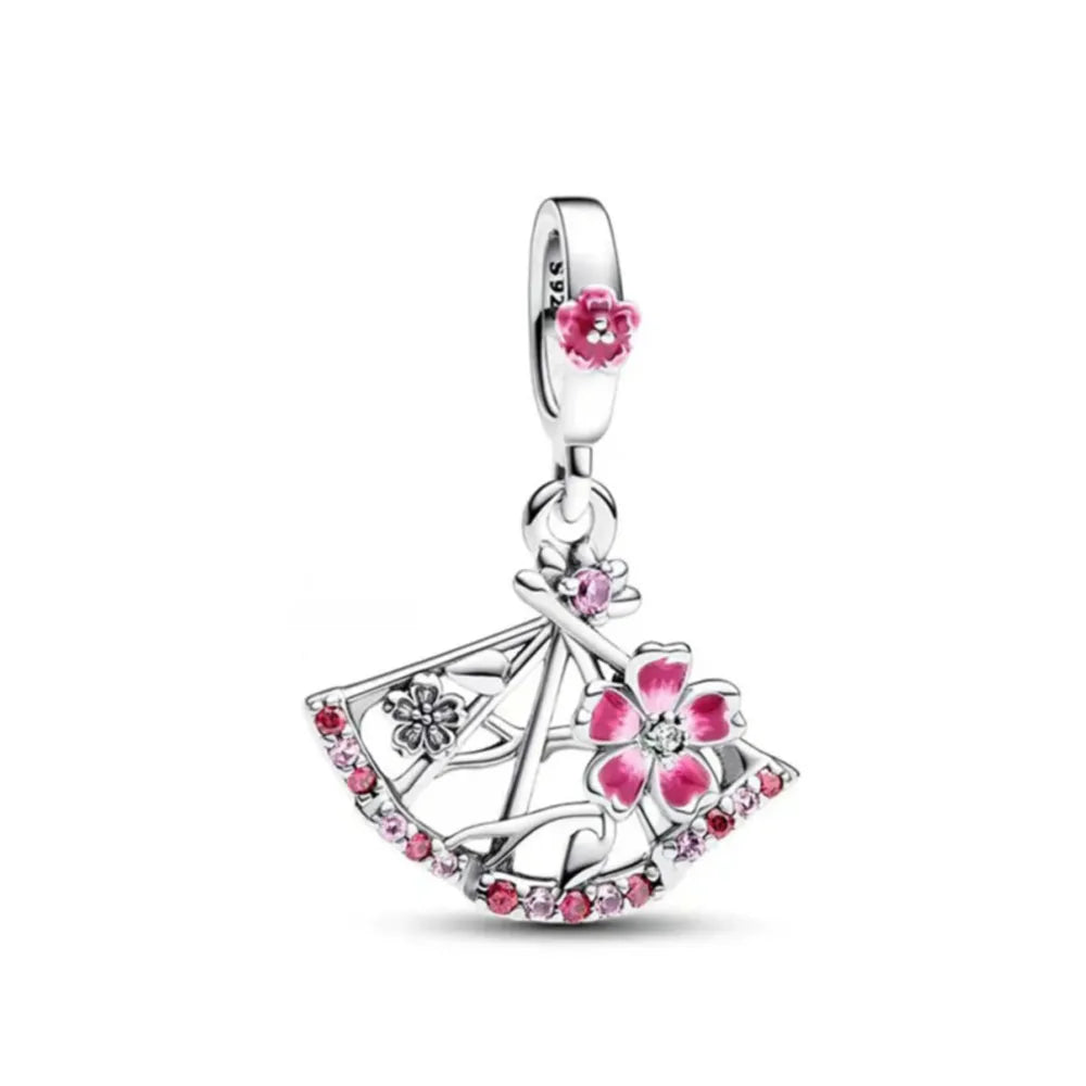 Heiß begehrtes 925er Silber Rosa Serie Blume Hundepfote herzförmiger Anhänger, passend für originale Armband DIY Accessoires, exquisiter Schmuck