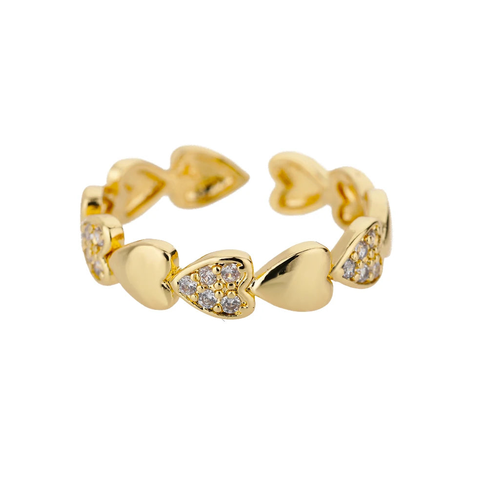 Zirkon Herzringe für Damen, Edelstahl, Goldfarben, geometrischer offener Fingerring, modischer Hochzeitsschmuck, ästhetisches Geschenk