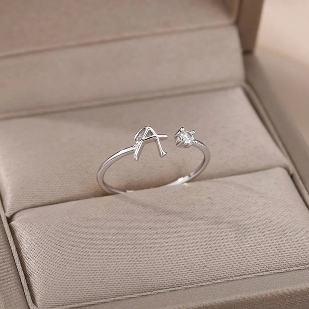 Zirkon Tiny Initial-Buchstabenringe für Damen, Edelstahl A-Z Buchstaben verstellbarer Ring, weiblicher ästhetischer Weihnachtsschmuck, Geschenk