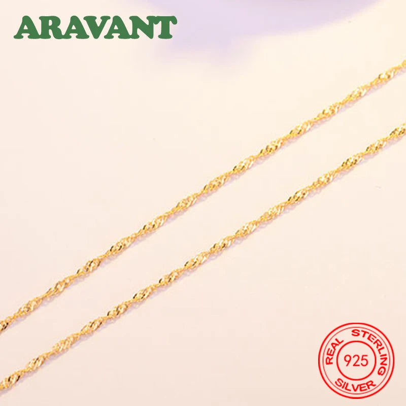 Aravant Collares de Plata 925 de 1.3mm Chapados en Oro 18K con Cadena de Onda de Agua para Mujer, Joyería de Moda