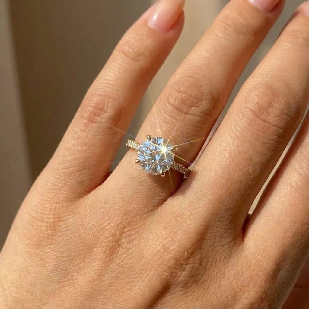 925 Sterling Silber Wunderschöne glänzende Zirkon-Rundringe für Damen Jahrestag Heirat Luxus Hochwertiger edler Schmuck Geschenk