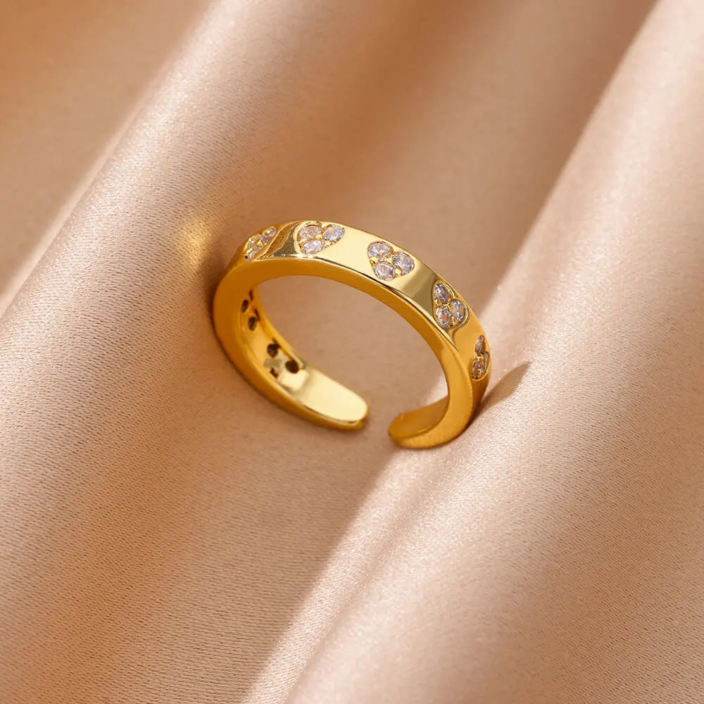 Zirkon Geometrische Herzringe für Damen Edelstahl Goldfarbe Ehering Luxuriöser Ästhetischer Schmuck Paar Geschenk 2025