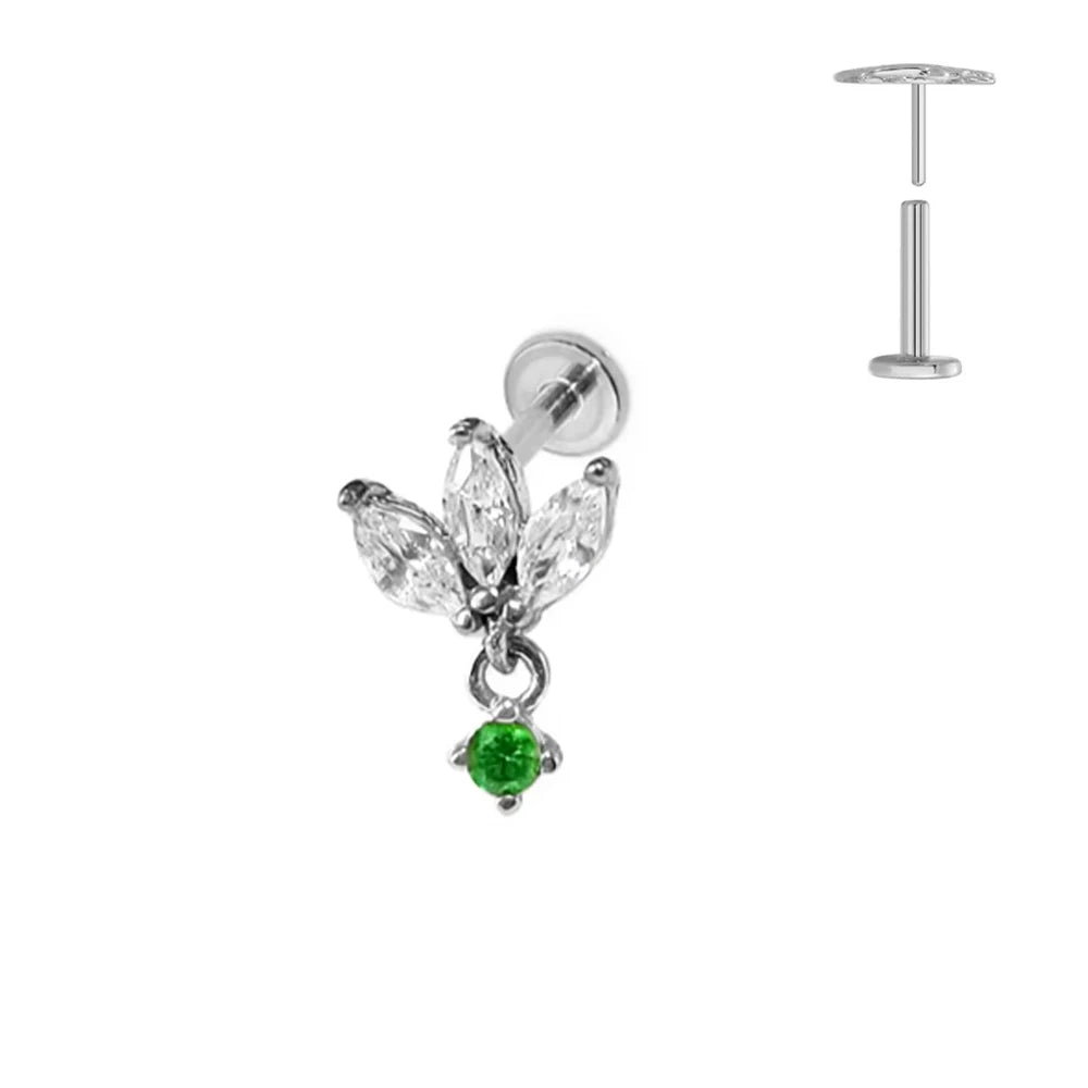 Pendiente de cartílago sin rosca con colgante de luna y estrella de titanio G23 para piercing labret con cono puntiagudo