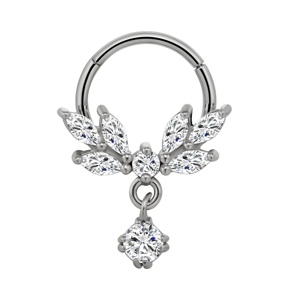 Anillo de nariz con flores, tabique, 100 % acero quirúrgico 316L, circonita, clicker, perforación Daith, cartílago de oreja, aro Helix, flores, gotas de agua