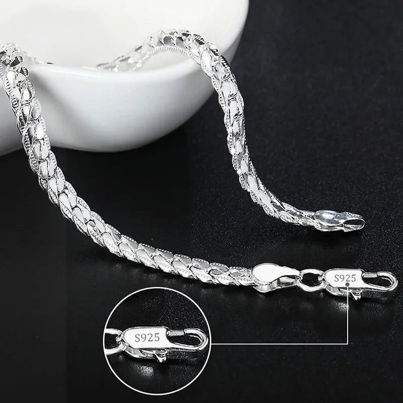 Edles 925er Sterlingsilber Quadratisches Massives Kettenarmband für Frauen Männer Charm Party Geschenk Hochzeit Modeschmuck Kostenloser Versand
