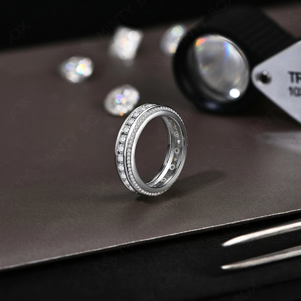 MINTYBOX S925 Sterling Silber Moissanit Ring D VVS1 im Labor gezüchteter Diamant 1,68 Karat Trauringe für Frauen Ehering Geschenk