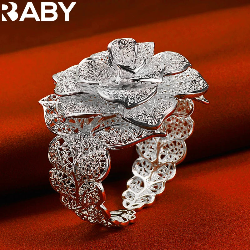 925er Sterlingsilber Exquisites hübsches Kamelienblütenarmband Armreifen für Damen Charmanter Schmuck Hochzeit Verlobung Modeparty