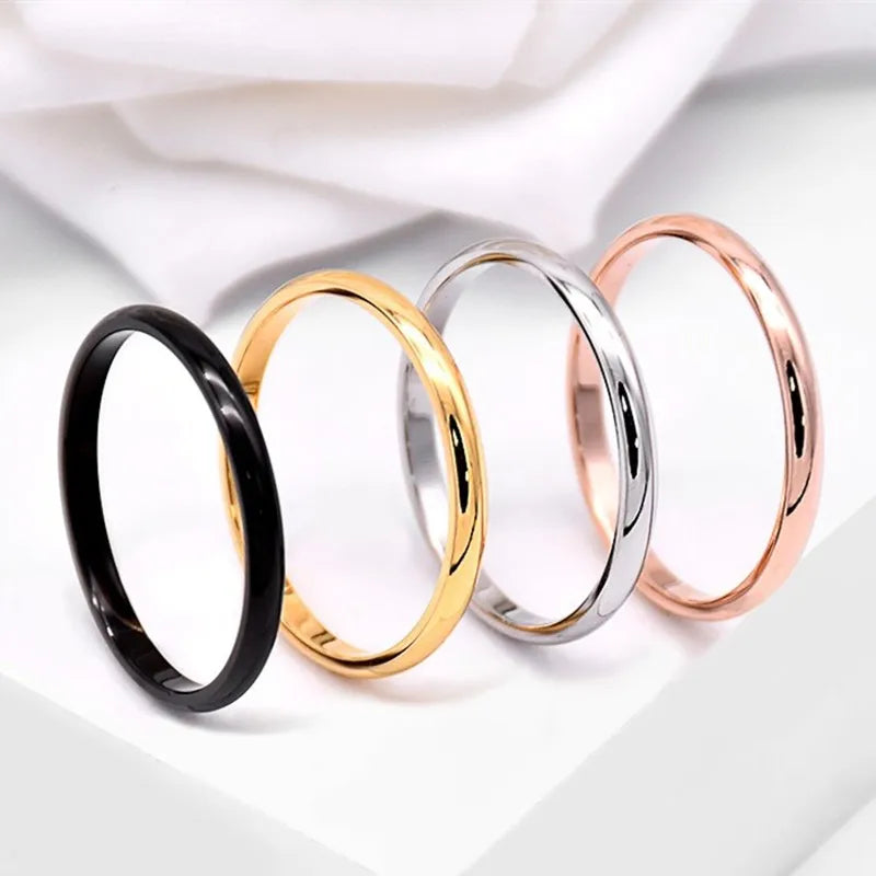 2 mm dünner stapelbarer Ring aus Edelstahl, schlichter Bandring, Mittelfingerring für Damen und Mädchen, Größe 3-12