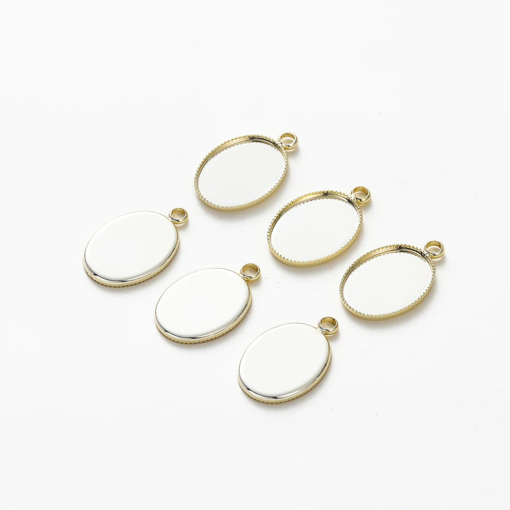 10 unidades/lote cabujón chapado en oro de 14K y 18K con orificio base de colgante, bandeja en blanco, bisel, joyería colgante hecha a mano, hallazgos para hacer bricolaje