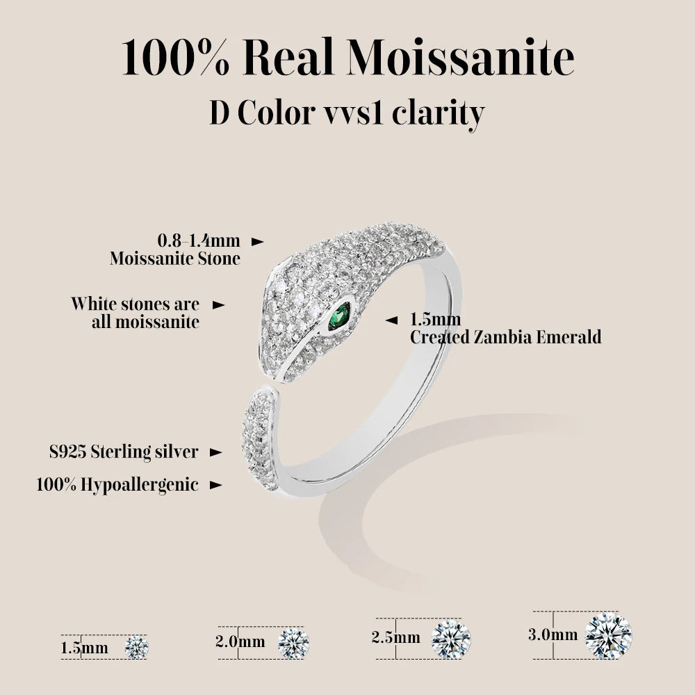Anillos de moissanita de plata 925 con diseño de serpiente MINTYBOX para mujer, anillo ajustable de diamante de laboratorio D/VVS1 chapado en oro de 18 quilates, joyería fina de lujo