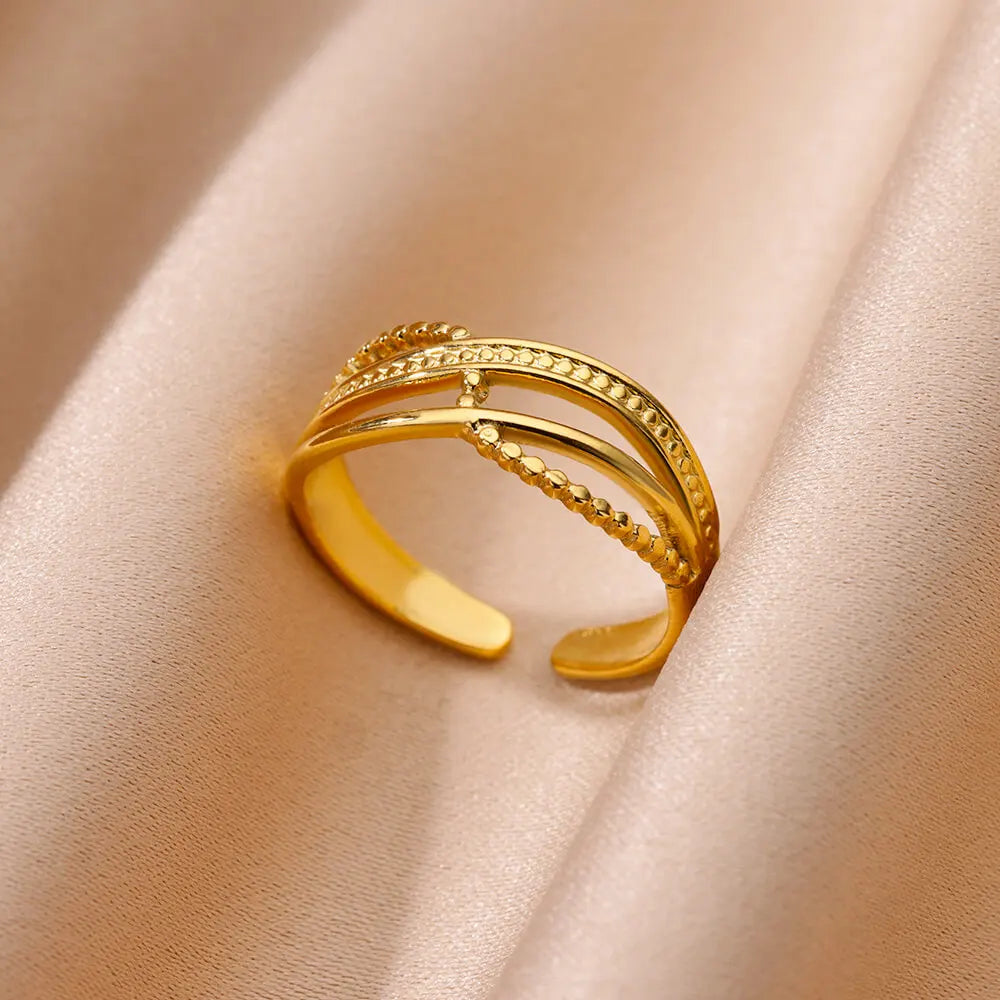 Edelstahl klobige breite Ringe für Frauen Vintage Goldfarbe geometrischer offener Fingerring Mode minimalistischer Schmuck Geschenk Femme