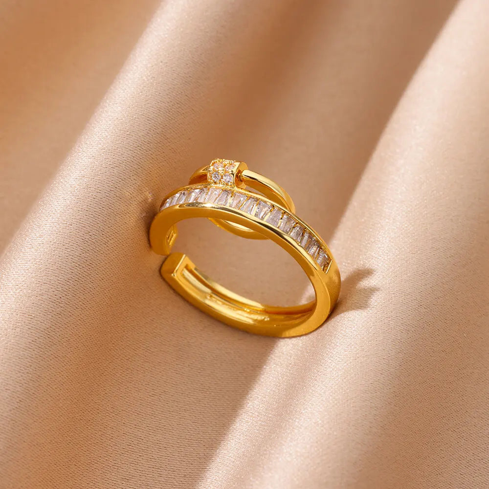 Zirkon geometrische Ringe für Frauen Luxus Edelstahl Gold Farbe Offener Ring Trendige Hochzeit Party Ästhetischer Schmuck Geschenk Femme