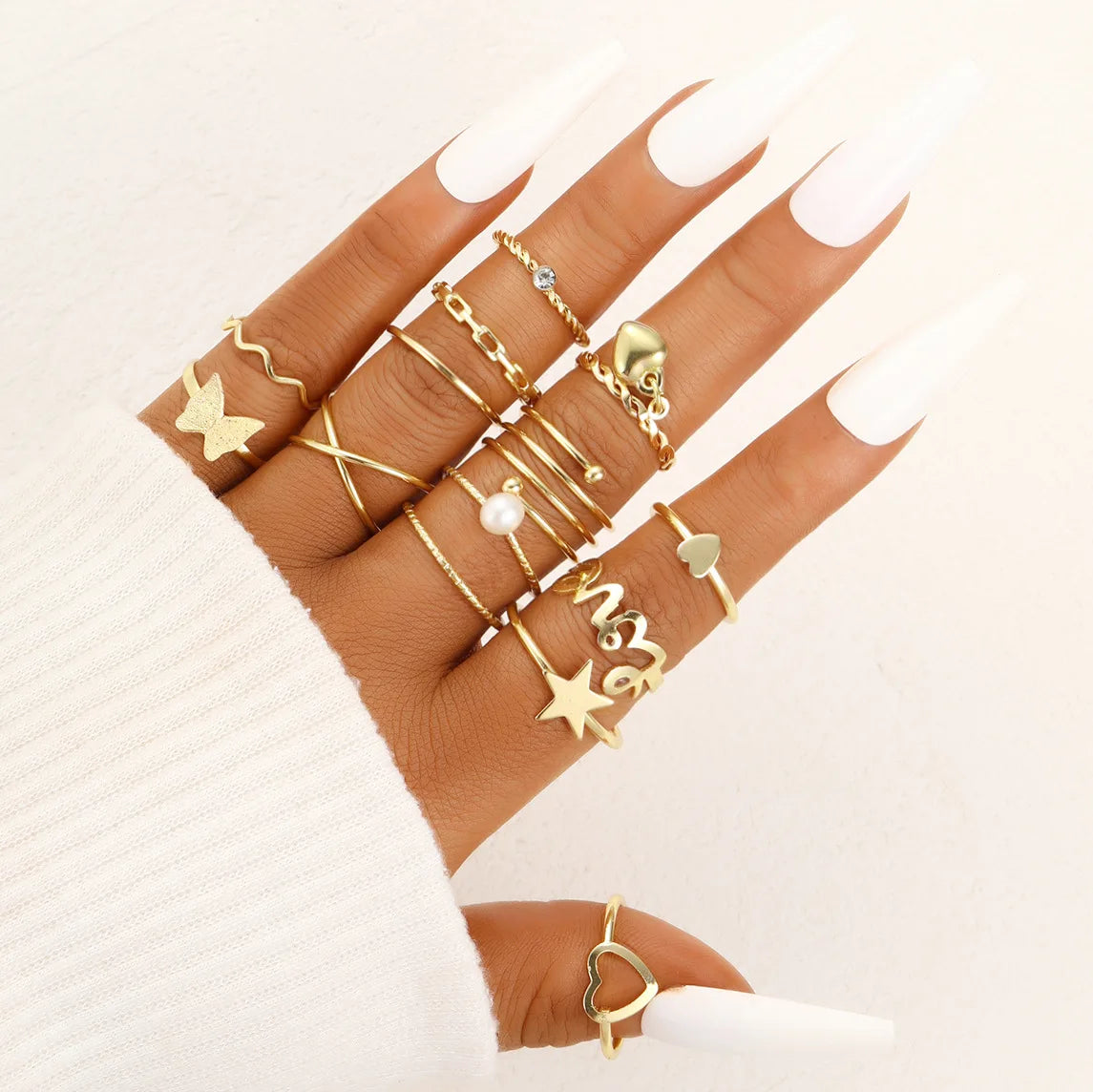 Vintage Irreguläres Ring-Set für Frauen Böhmische Goldfarbe Schmetterling Schlange Herz Geometrische Ringe Retro Boho Mode Schmuck Geschenk