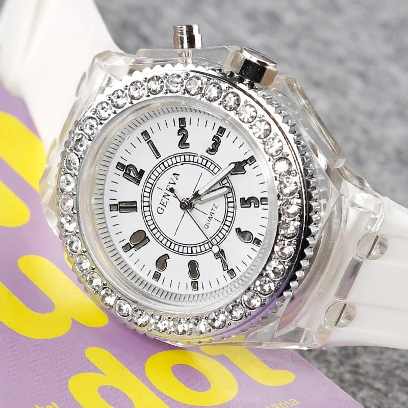 Leuchtende Quarzuhr für Frauen Persönlichkeit Strass Led Mode Genf Männliche und Weibliche Studenten Paar Gelee Armbanduhren