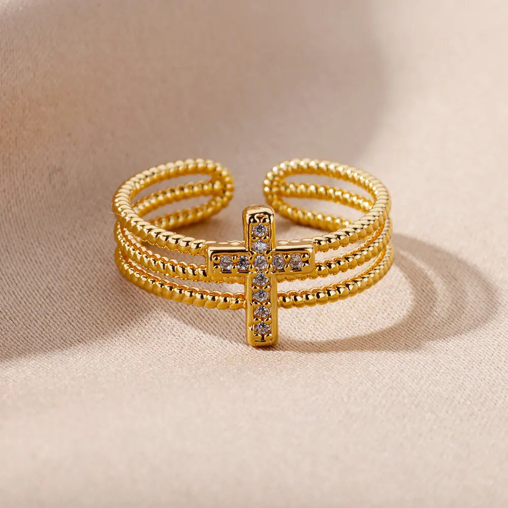 Neu in Zirkon Kreuzringe für Damen Verstellbarer Edelstahl Kreuzring Femme Design Luxus Hochzeit Schmuck Geschenk 2023 Anillos