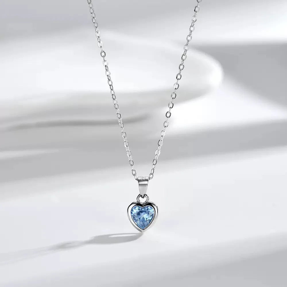 Collares con colgantes de cadena de plata de ley 925 con corazón rojo, verde y azul con circonita, accesorios de joyería de lujo para mujer, plata 925