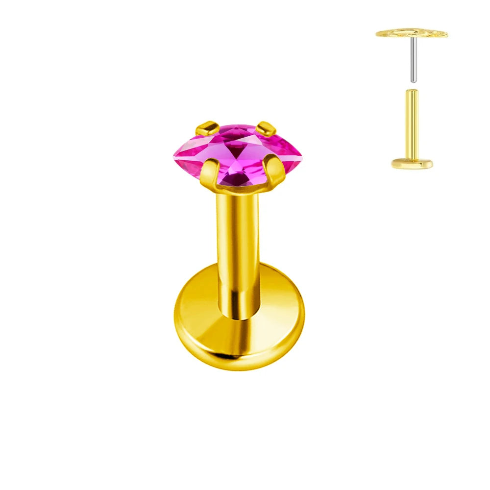 100 % G23 Titan Horse Eyes CZ Labret Piercing Push-in Multicolor Tragus Ohrstecker Gewindelos Knorpel Körperschmuck