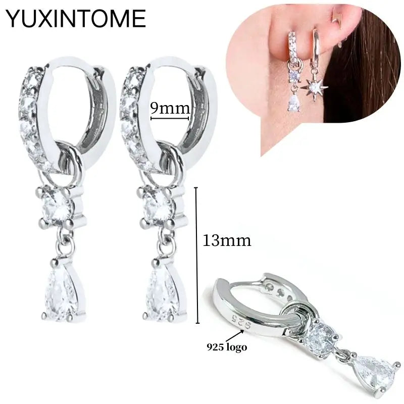 925 Sterling Silber Ohrnadel Mode Creolen Weiße Kristall Luxus Damen Silberohrringe Hochzeit Damenschmuck Geschenk