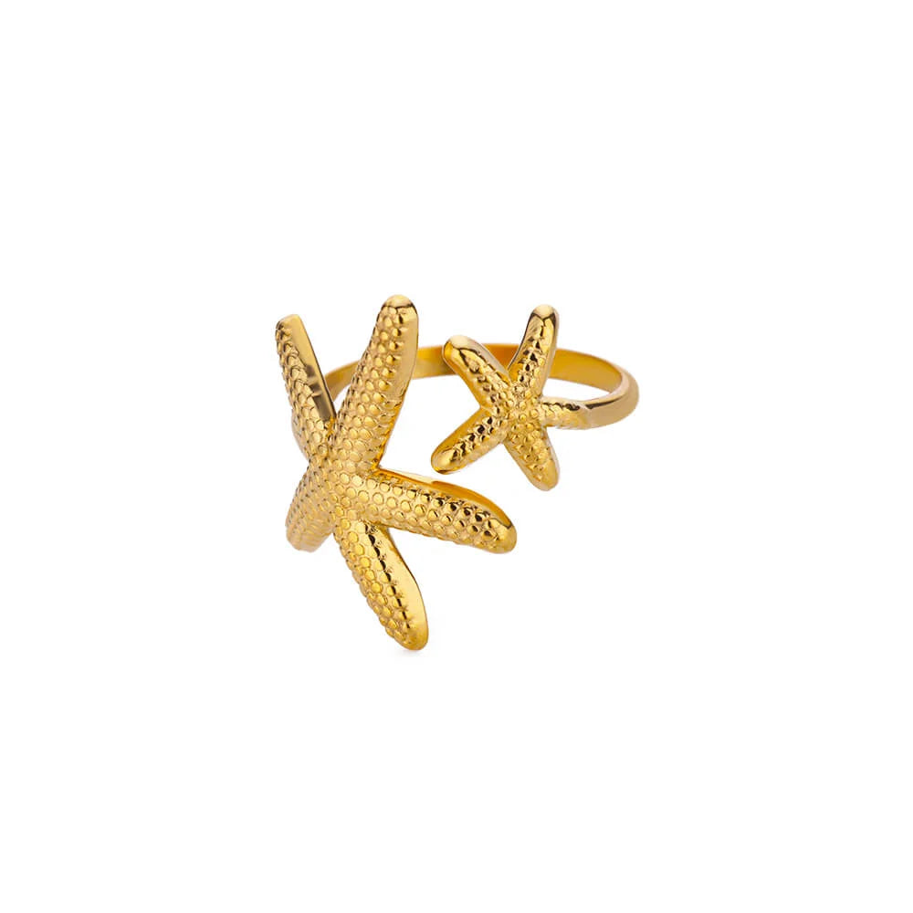316L Edelstahl Seestern Muschel Ringe für Frauen Gold Farbe Offener Fingerring Femme Trendiger Sommerurlaub Ozean Schmuck Geschenk