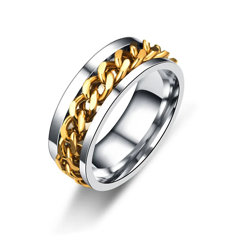 Titan-Stahl drehbare Kette Ringe für Frauen Männer Spinner Dekompression Multifunktionaler Kettenring Flaschenöffner Ring Schmuck