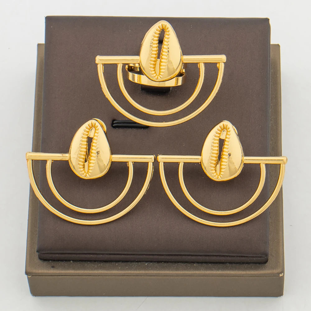 Conjunto de joyas de pendientes y anillo irregulares, pendientes de clip africanos en color oro 18k, anillo de dedo, conjunto de 2 piezas para regalos de joyería de compromiso