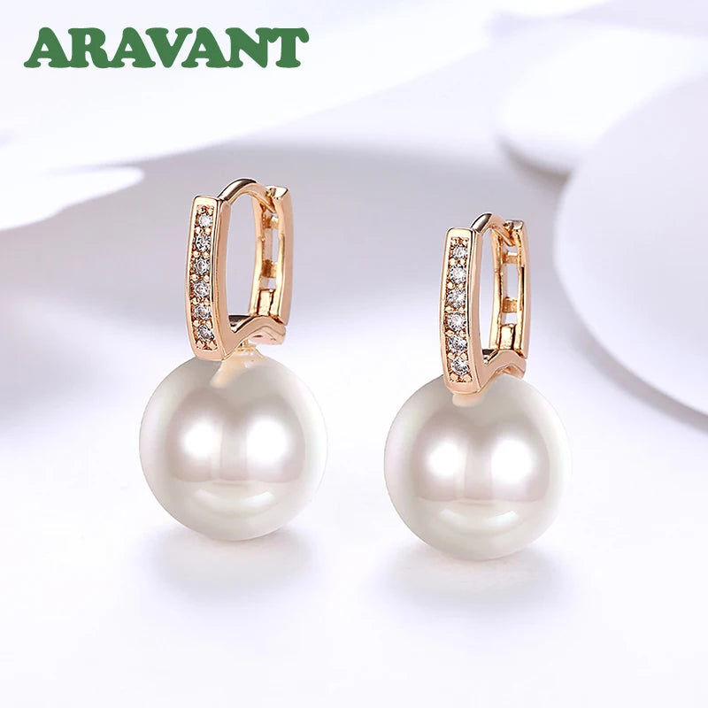 Aravant 925er Silber 18K Gold 12mm Perlen Ohrhänger für Frauen Hochzeit Mode Schmuck