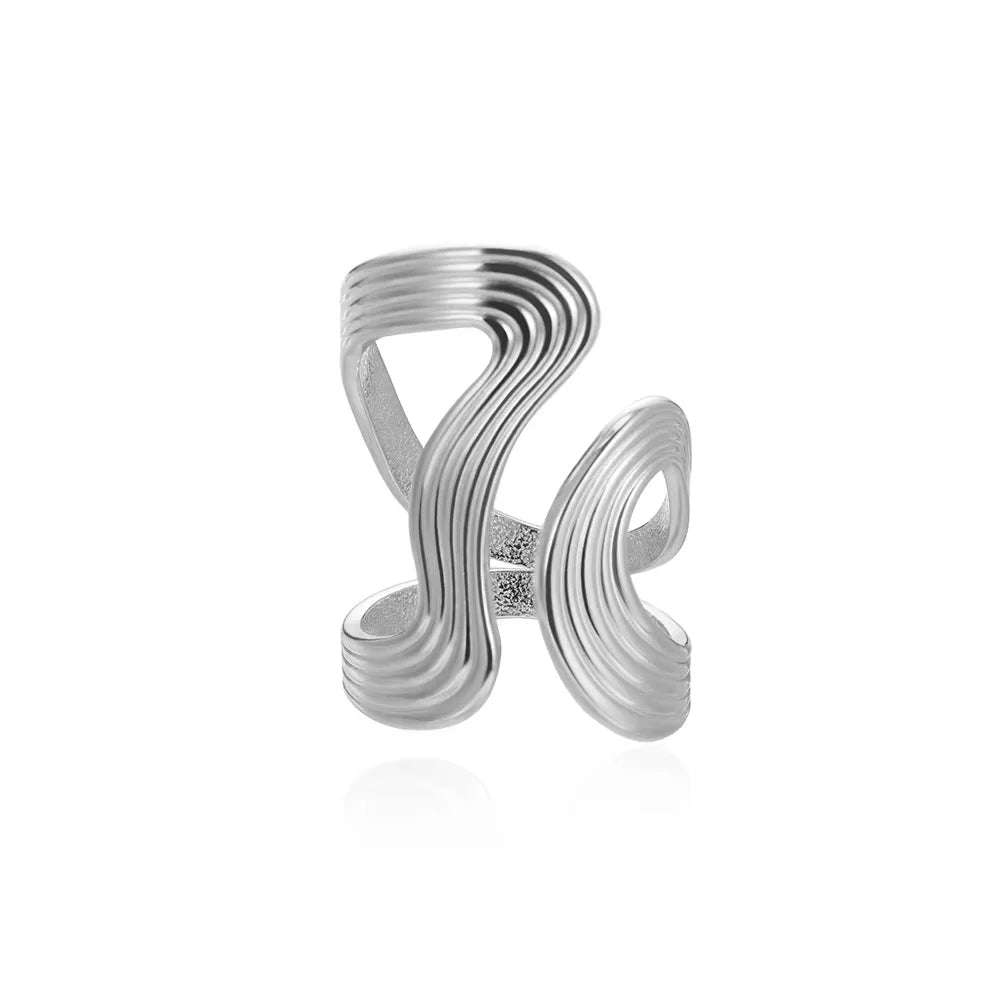 Edelstahl unregelmäßige Wellenringe für Frauen Kreativ Gold Farbe Verstellbarer offener Ring weiblicher Schmuck Punk Rapper Anillos Geschenke