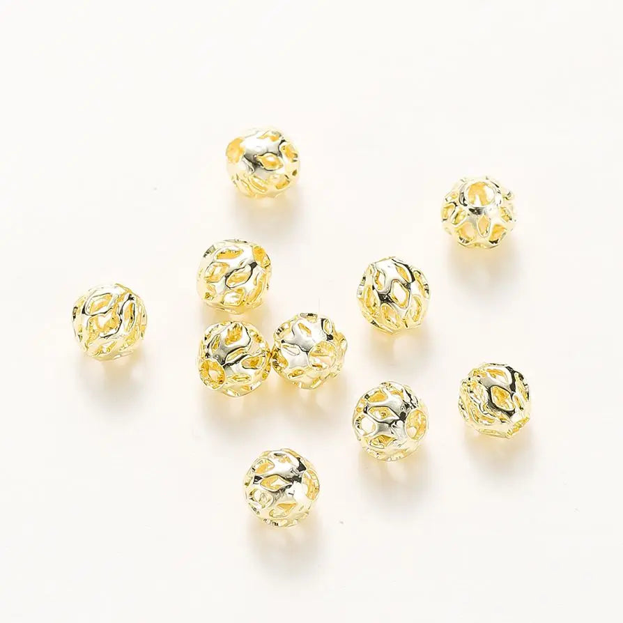 20 Stück/Beutel 4 mm 5 mm 6 mm 18K vergoldete hohle runde Abstandshalter Perle Messing Charm Armband Perlen für DIY Schmuckherstellung Zubehör
