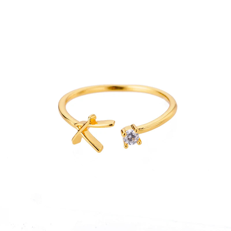 Zirkon Tiny Initial-Buchstabenringe für Damen, Edelstahl A-Z Buchstaben verstellbarer Ring, weiblicher ästhetischer Weihnachtsschmuck, Geschenk