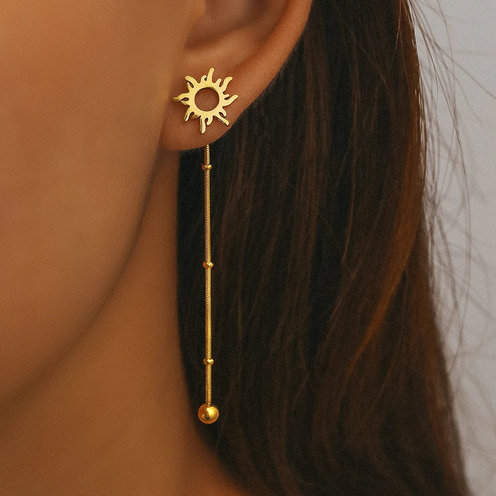 Edelstahl-Ohrringe Klassischer Sonnen-Totem Lange Schlangenkette Ohrstecker Für Frauen Schmuck Mode Beliebte Freundesgeschenke