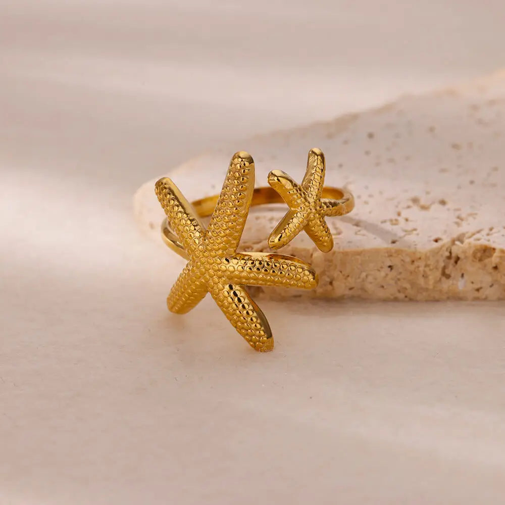 Anillos abiertos de acero inoxidable con forma de estrella de mar para mujer, color dorado, geométricos, ajustables, para bodas, fiestas, moda, regalo, anillos