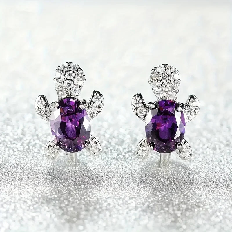 1 Paar S925 Silber süße Schildkröten-Ohrringe mit mehreren Farben zur Auswahl, Schmuck Weihnachtsgeschenk für Frauen