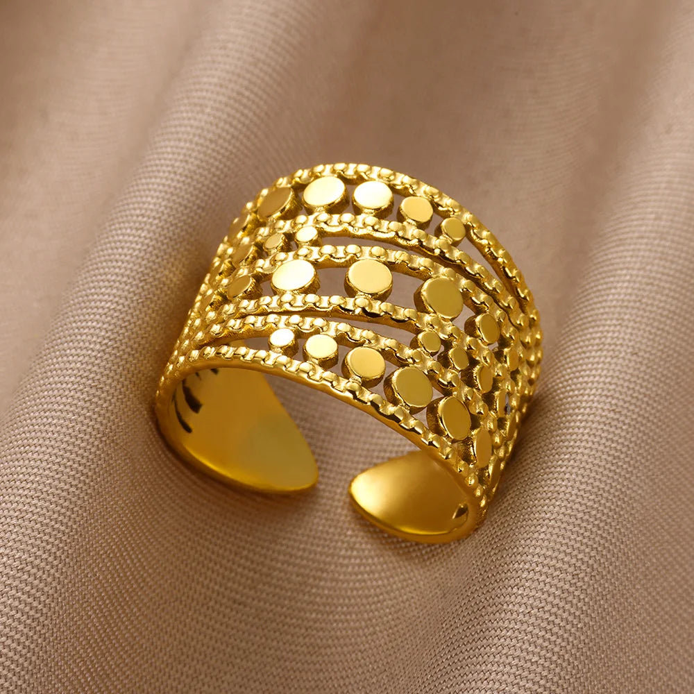 Edelstahl klobige breite Ringe für Frauen Vintage Goldfarbe geometrischer offener Fingerring Mode minimalistischer Schmuck Geschenk Femme